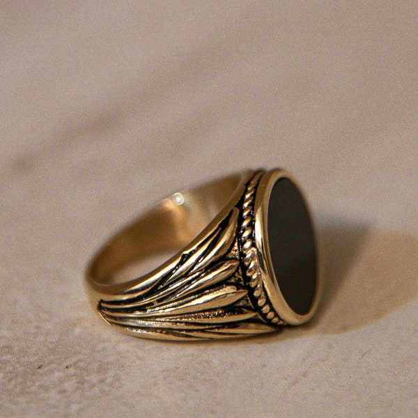 18k Gold Black Onyx Ring, Black Stone Ring Men, Men's Black Stone Ring, Black Signet Ring Men, Stainless Steel, Waterproof Ring, Gift