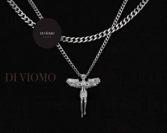 Silver Angel Pendant, Mens Angel Layered Set, Angel Pendant For Men, Stainless Steel Necklace For Men Gift For Him, Waterproof Necklace