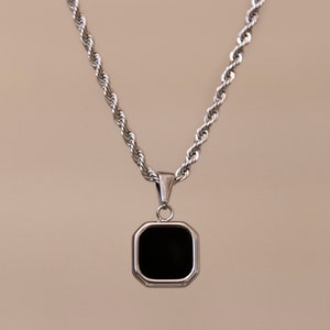 Collier pendentif en argent 18 carats et onyx noir, pendentif pierre noire pour homme, collier pierre noire pour homme, acier inoxydable, cadeau parfait pour lui