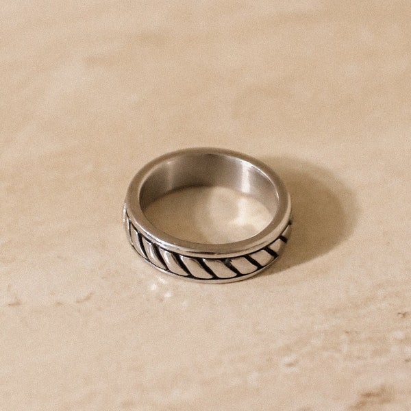 Silver Band Ring, Silver Ring Men, Men's Silver Band Ring, Silver Rope Ring Men, Stainless Steel, Waterproof Ring, Gift for Him