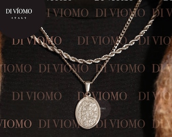 Colgante de plata de San Miguel Medalla de San Miguel Arcángel Miguel Collar de acero inoxidable Collar colgante impermeable para hombres
