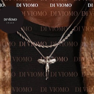 Silver Angel Pendant, Mens Angel Layered Set, Angel Pendant For Men, Stainless Steel Necklace For Men Gift For Him, Waterproof Necklace