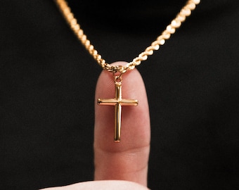 18k Gold Cross Necklace Gold Cross Necklace Stainless Steel Men Gold Cross Pendant Christian Jewelry Gift For Him Gift For Boyfriend