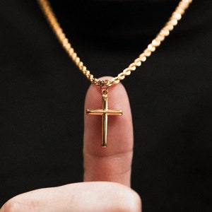 18k Gold Cross Necklace Gold Cross Necklace Stainless Steel Men Gold Cross Pendant Christian Jewelry Gift For Him Gift For Boyfriend image 1
