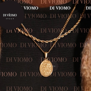 Pingente de São Miguel em ouro 18k Medalha de São Miguel Arcanjo Miguel Colar Protetor Pingente Colar de Aço Inoxidável para Homens Presente para Homem