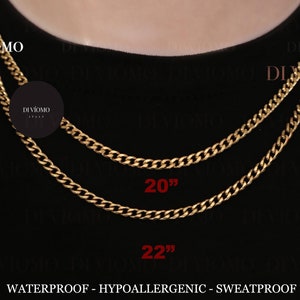 18K Gold Cuban Link Chain, Waterproof Necklace, Mens Gold Cuban Curb Chain Stainless Steel Chain Mens Jewelry, Cuban Chain for Men Gift