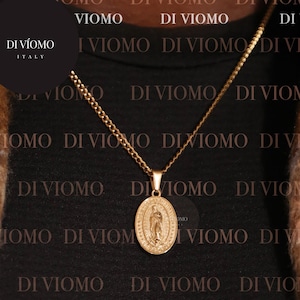 Colgante de Santa María en oro de 18 quilates, medalla de Santa María, collar de la Virgen María, colgante protector, collar de acero inoxidable para hombre, regalo para hombre