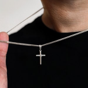 Silver Cross Necklace, Waterproof Cross For Men Necklace, Cuban Chain Necklace for Man, Stainless Steel Silver Cross pendant, Gifts for Him