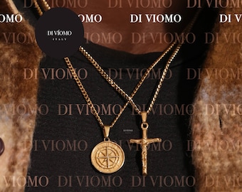 18k Gold Crucifix Necklace, Gold Cross Necklace, Man Necklace For Man, Gold Cross Stainless Steel, Waterproof Necklace, Gift For Him