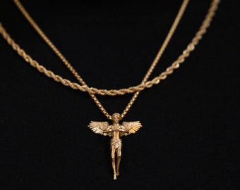 18k Gold Angel Pendant Necklace Angel Pendant Chain, Angel Layered Set, Waterproof Necklace, Stainless Steel, Necklace For Men Gift For Him