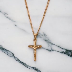 18k Gold Crucifix Necklace,  Gold Cross Necklace, Necklace For Man, Waterproof Necklace, Gold Cross Pendant, Gift For Him