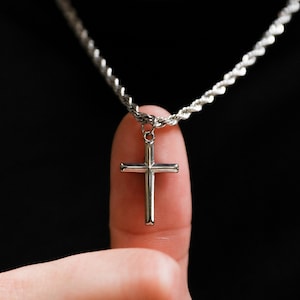 18k Silver Cross Necklace Gold Cross Necklace Men Gold Cross Pendant Christian Jewelry Boyfriend Gift Gift For Him Gift For Boyfriend