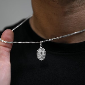 18k Silver St Michael Pendant Saint Michael Medal Archangel Michael Necklace Protector Pendant Necklace For Men Gift For Man Boyfriend Gift