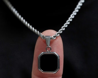 Collar colgante de ónix negro de plata de 18K, hombre colgante de piedra negra, collar de piedra negra para hombre, acero inoxidable, regalo perfecto para él