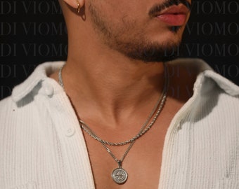 Pendentif boussole étoile du Nord en argent 18 carats, collier homme en acier inoxydable, collier boussole en or pour homme, cadeau pour lui, cadeau pour petit ami