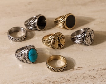 18k Gold Onyx Ring Männer, wasserdichte Ringe für Männer, Goldring Männer, Silberringe Männer, Silberring Mann, Ring Mann, Edelstahl, Geschenk für ihn
