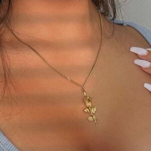 18k Gold Rose Pendant Chain Mens Necklace Handmade Jewelry Waterproof ...