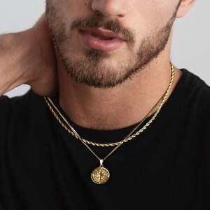 18k Gold Compass Pendant North Star Mens Compass Layered Set Gold Rope Chain Necklace For Men Gift For Him Gift For Him Gift For Boyfriend