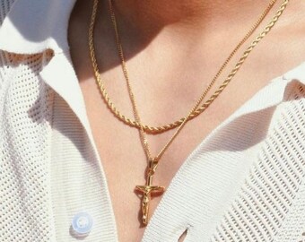 18k Gold Crucifix Necklace Gold Cross Necklace Man Necklace For Man Jewelry Gold Cross Boyfriend Gift Gift For Him Gift For Boyfriend