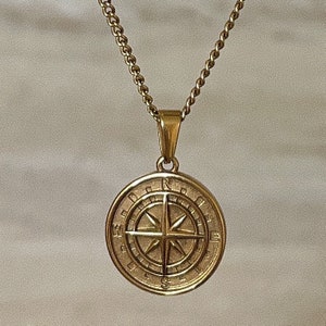 18k Gold Compass North Star Pendant Chain Mens Necklace Gold Compass Pendant Mens Pendant Necklaces For Men Gift For Him Gift For Boyfriend