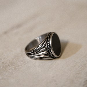 18k Gold Onyx Ring Men, Waterproof Rings For Men, Gold Ring Men, Silver Rings Men, Silver Ring Man, Ring Man, Stainless Steel, Gift for Him Silver Onyx