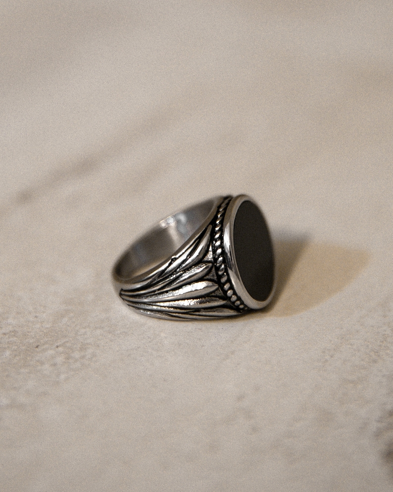 18k Gold Onyx Ring Men, Waterproof Rings For Men, Gold Ring Men, Silver Rings Men, Silver Ring Man, Ring Man, Stainless Steel, Gift for Him Silver Onyx