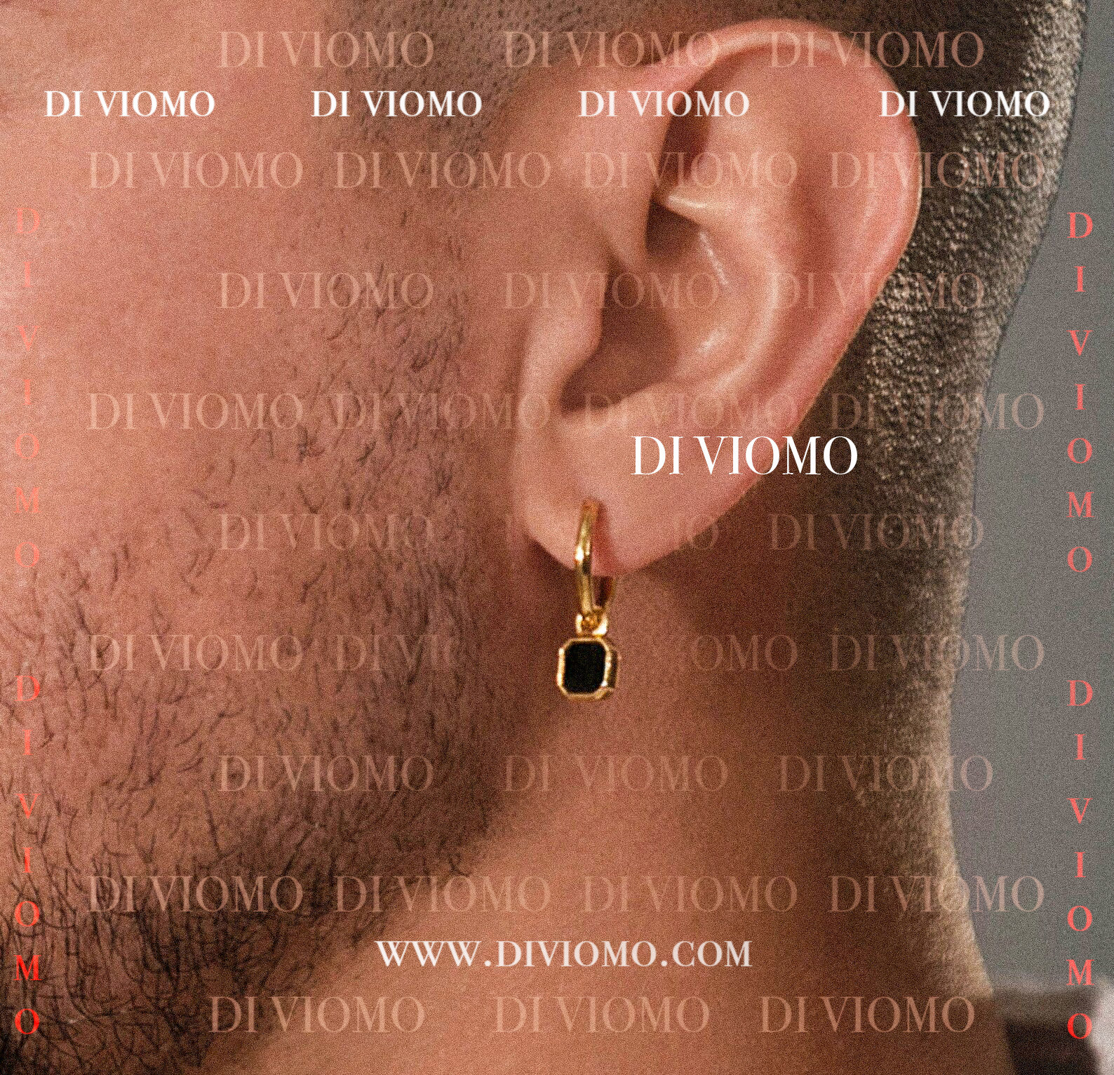 18K Gold Black Onyx Dangle Earring, Mens Earring, Gold Hoop Dangle Earring, Mens Hoop Earring, Onyx Gemstone Earring, Waterproof Earring