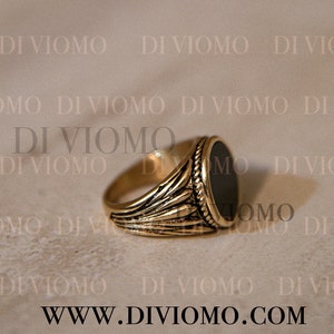 18k Gold Black Onyx Ring, Black Stone Ring Men, Men's Black Stone Ring, Black Signet Ring Men, Stainless Steel, Waterproof Ring, Gift