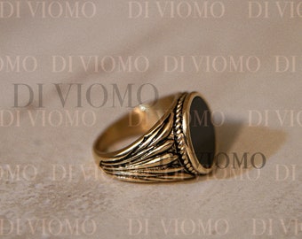 18k Gold schwarzer Onyx Ring, schwarzer Stein Ring Männer, Herrenring schwarzer Stein, schwarzer Siegelring Männer, Edelstahl, wasserdichter Ring, Geschenk