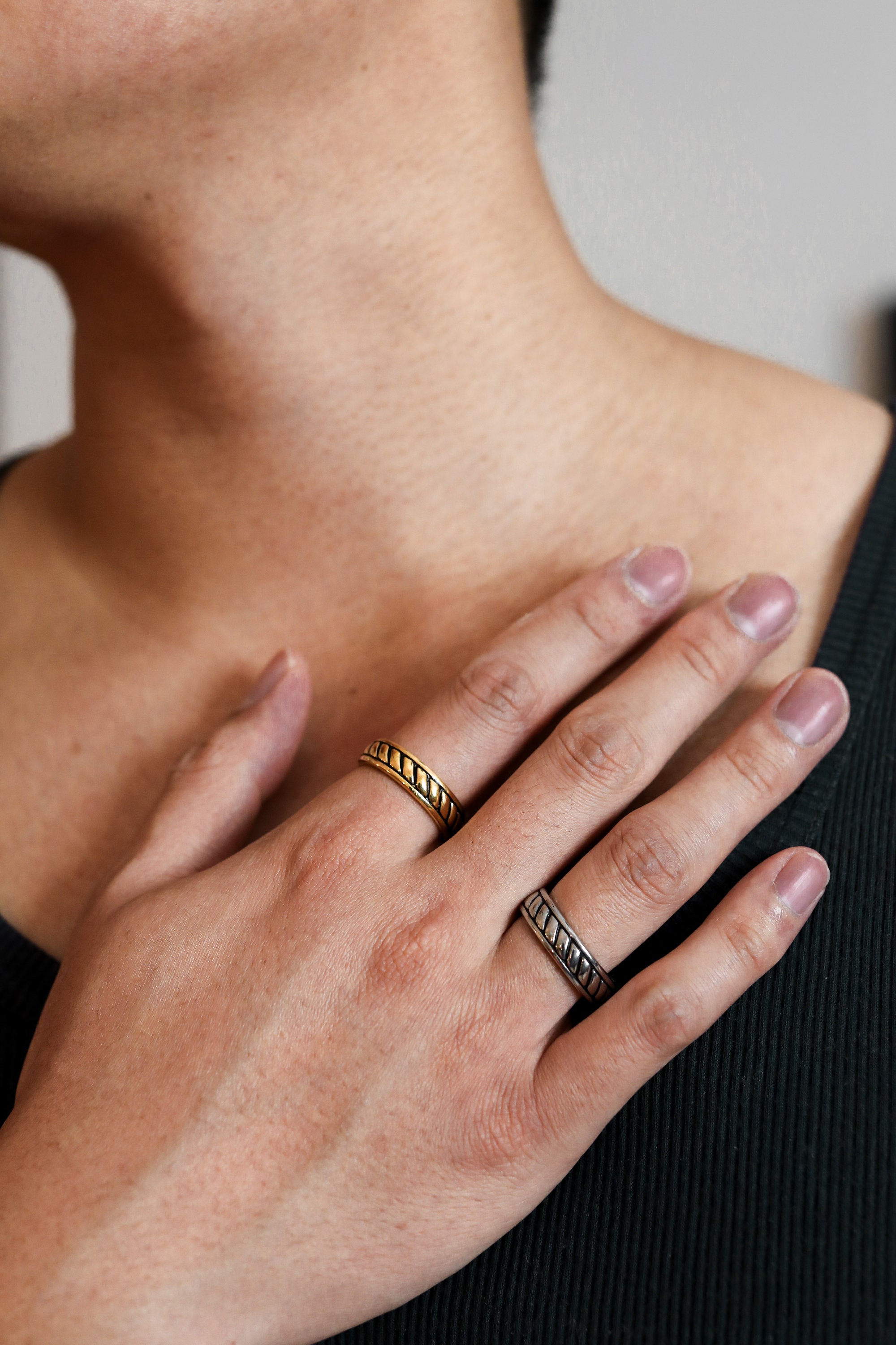 18k Gold Black Onyx Ring Set, Black Stone Ring Men, Men's