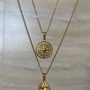 18k Gold Compass Necklace North Star Pendant Stainless Steel Man Necklace Gold Compass Pendant Mens Necklaces For Men Gift For Boyfriend image 3