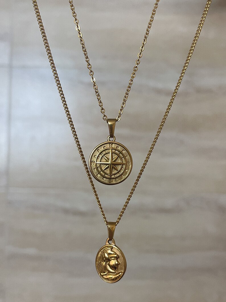 18k Gold Compass Necklace North Star Pendant Stainless Steel Man Necklace Gold Compass Pendant Mens Necklaces For Men Gift For Boyfriend image 3