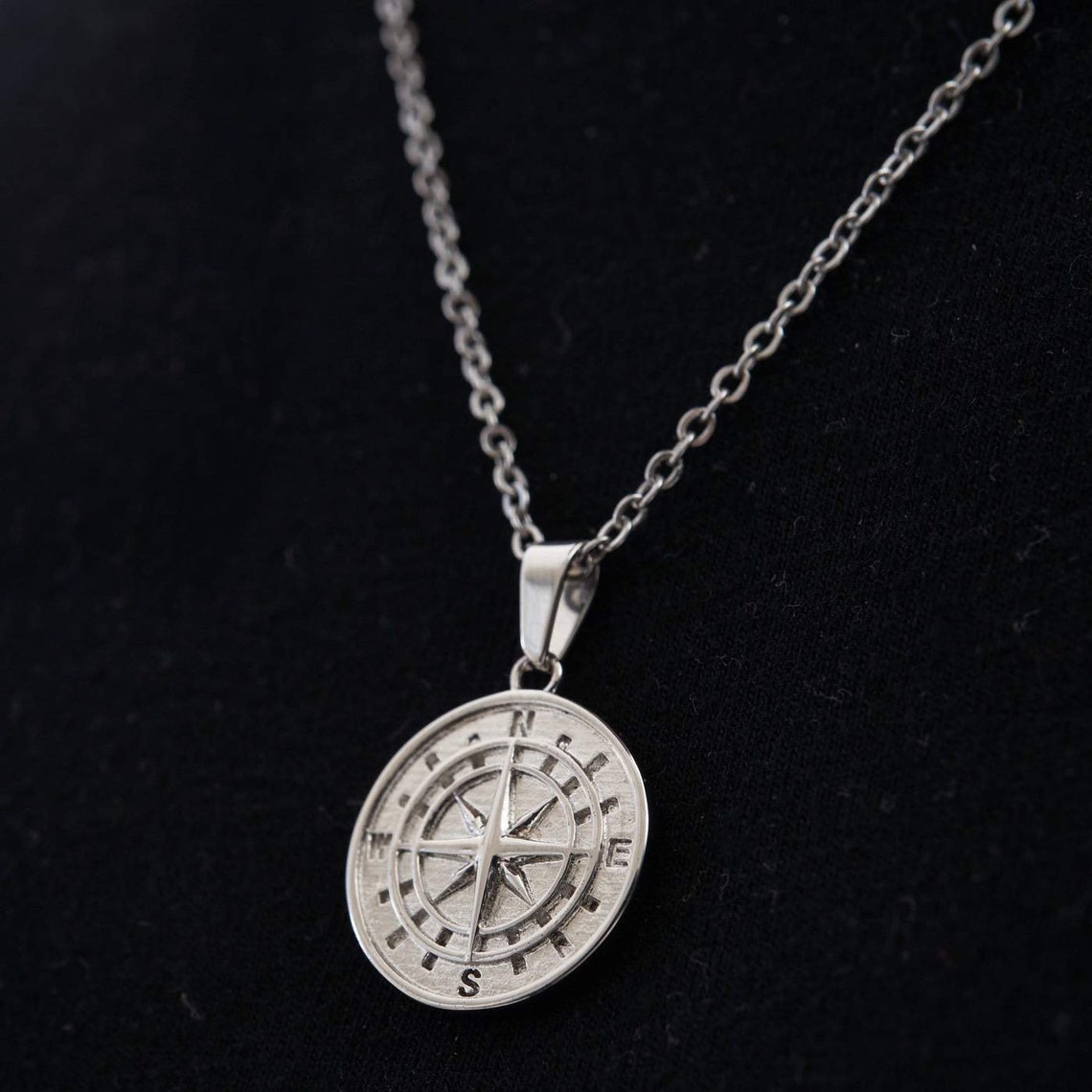 18k Silver Compass North Star Pendant Chain Compass Necklace Etsy