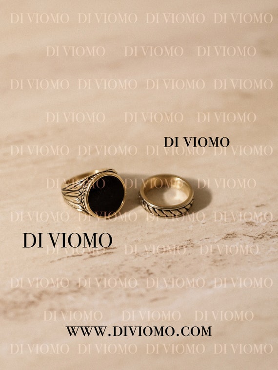 18k Gold Black Onyx Ring Set, Black Stone Ring Men, Men's Black Stone Ring, Black Signet Ring Men, Stainless Steel, Waterproof Ring, Gift