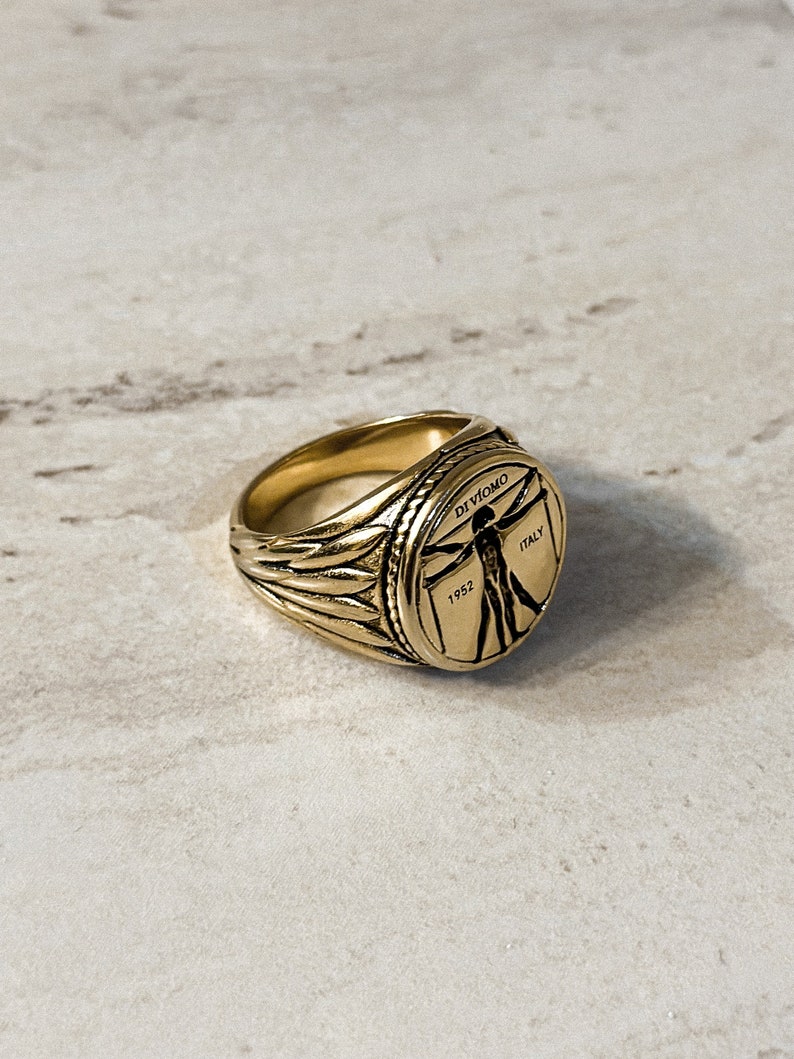 18k Gold Onyx Ring Men, Waterproof Rings For Men, Gold Ring Men, Silver Rings Men, Silver Ring Man, Ring Man, Stainless Steel, Gift for Him Gold Da Vinci