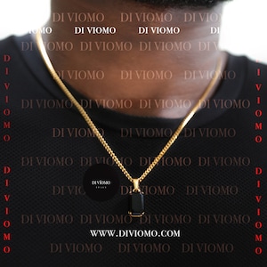 18K gouden zwarte onyx hanger ketting, zwarte stenen hanger heren, zwarte stenen ketting heren, roestvrij staal, perfect cadeau voor hem