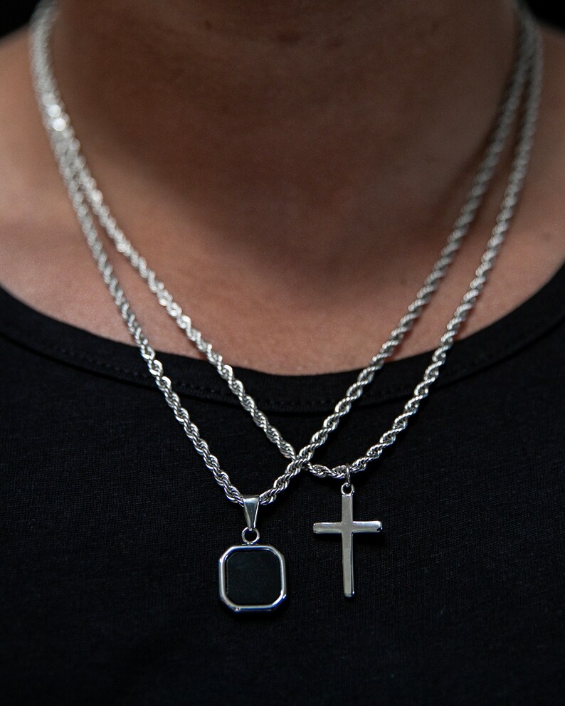 18k Gold Cross Necklace Gold Cross Necklace Stainless Steel Men Gold Cross Pendant Christian Jewelry Gift For Him Gift For Boyfriend SIL - Cross+Onyx Set