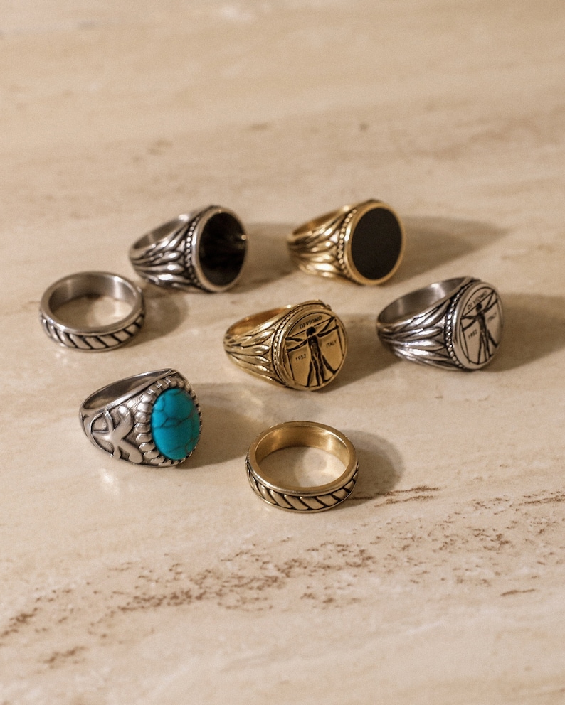 18k Gold Onyx Ring Men, Waterproof Rings For Men, Gold Ring Men, Silver Rings Men, Silver Ring Man, Ring Man, Stainless Steel, Gift for Him image 1