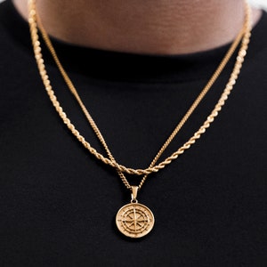 18k Silver Compass North Star Pendant Stainless Steel Man Necklace Gold Compass Pendant Necklace For Man Gift For Him Gift For Boyfriend Gold Layered Set