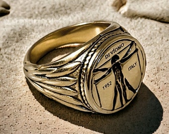 18k Gold Ring Da Vinci Ring Renaissance Ring Vitruvian Man Gold Pendant Ring For Man Jewelry Gift For Him Gift For Boyfriend