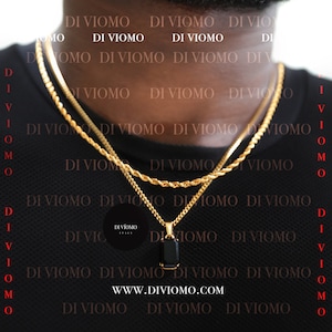 18K Gold Black Onyx Pendant Necklace, Black Stone Pendant Men, Men's Black Stone Necklace, Stainless Steel, Perfect Gift for Him