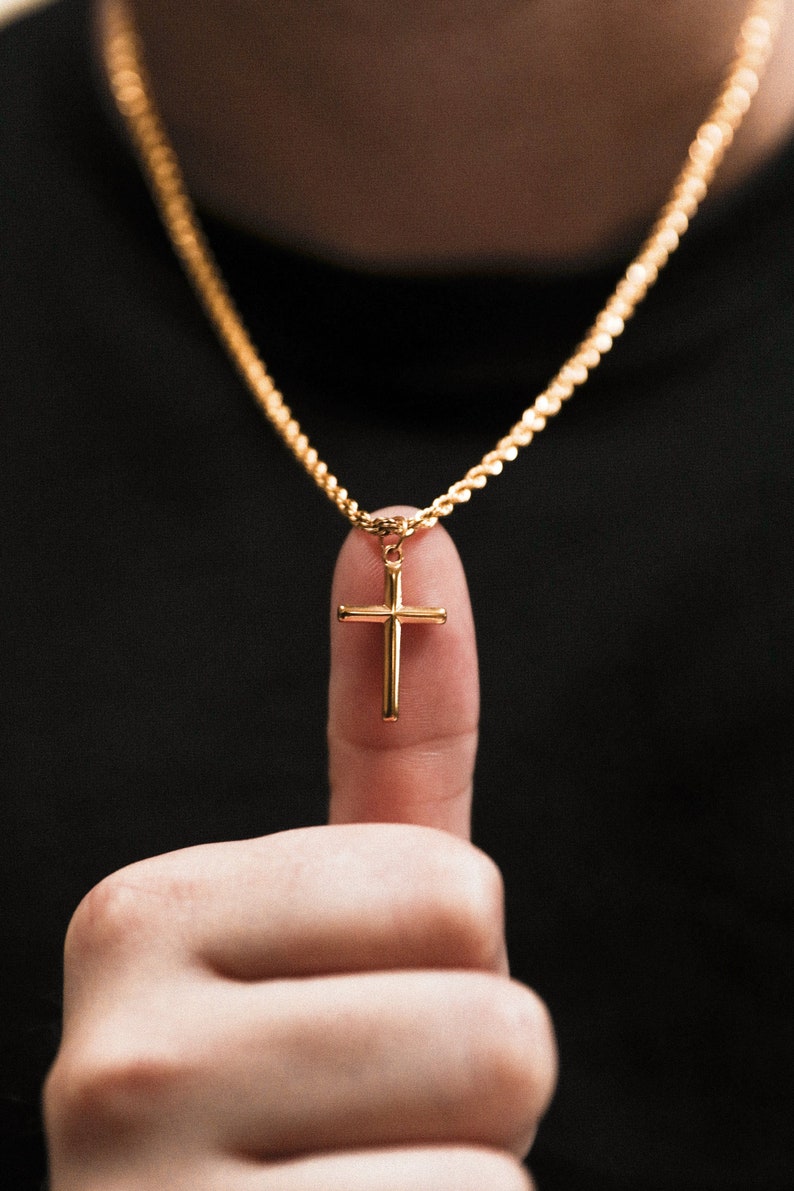 18k Gold Cross Necklace Gold Cross Necklace Stainless Steel Men Gold Cross Pendant Christian Jewelry Gift For Him Gift For Boyfriend Gold Cross