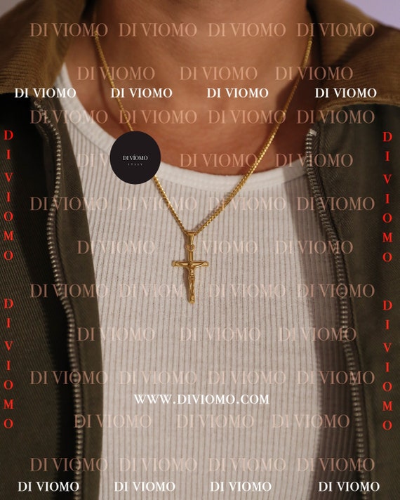 18k Gold Crucifix Necklace Gold Cross Necklace Man Necklace For Man Jewelry Gold Cross Boyfriend Gift Gift For Him Gift For Boyfriend