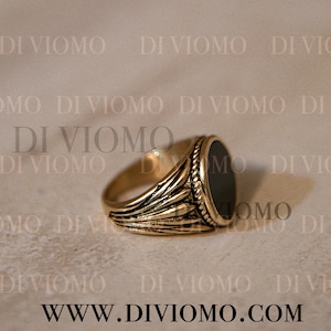 18k Gold Onyx Ring Set, schwarzer Steinring Männer, Herrenring schwarzer Stein, schwarzer Siegelring Männer, Edelstahl, wasserdichter Ring, Geschenk Gold Onyx Ring