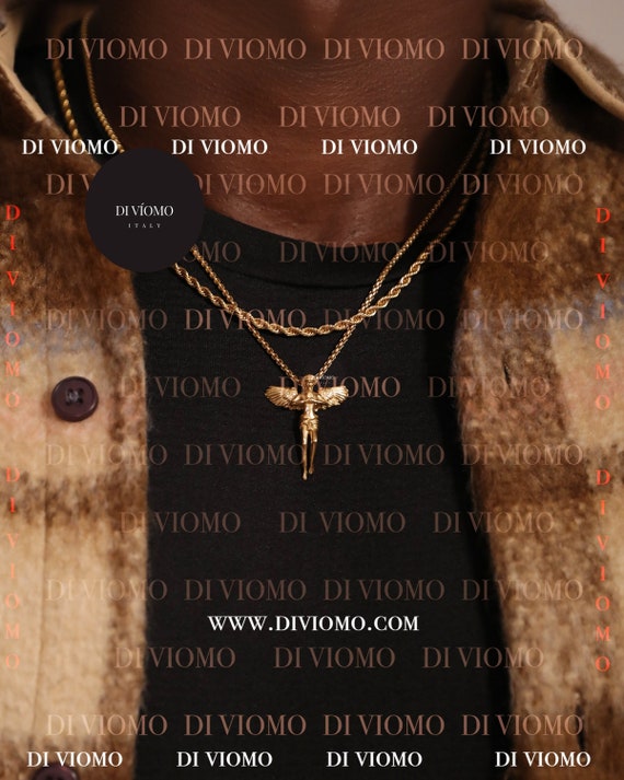 18k Gold Angel Pendant Necklace, Angel Pendant Chain, Angel Layered Set, Waterproof Necklace, Stainless Steel, Necklace For Men Gift For Him