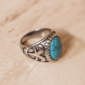 18k Gold Onyx Ring Men, Waterproof Rings For Men, Gold Ring Men, Silver Rings Men, Silver Ring Man, Ring Man, Stainless Steel, Gift for Him Silver Turquoise