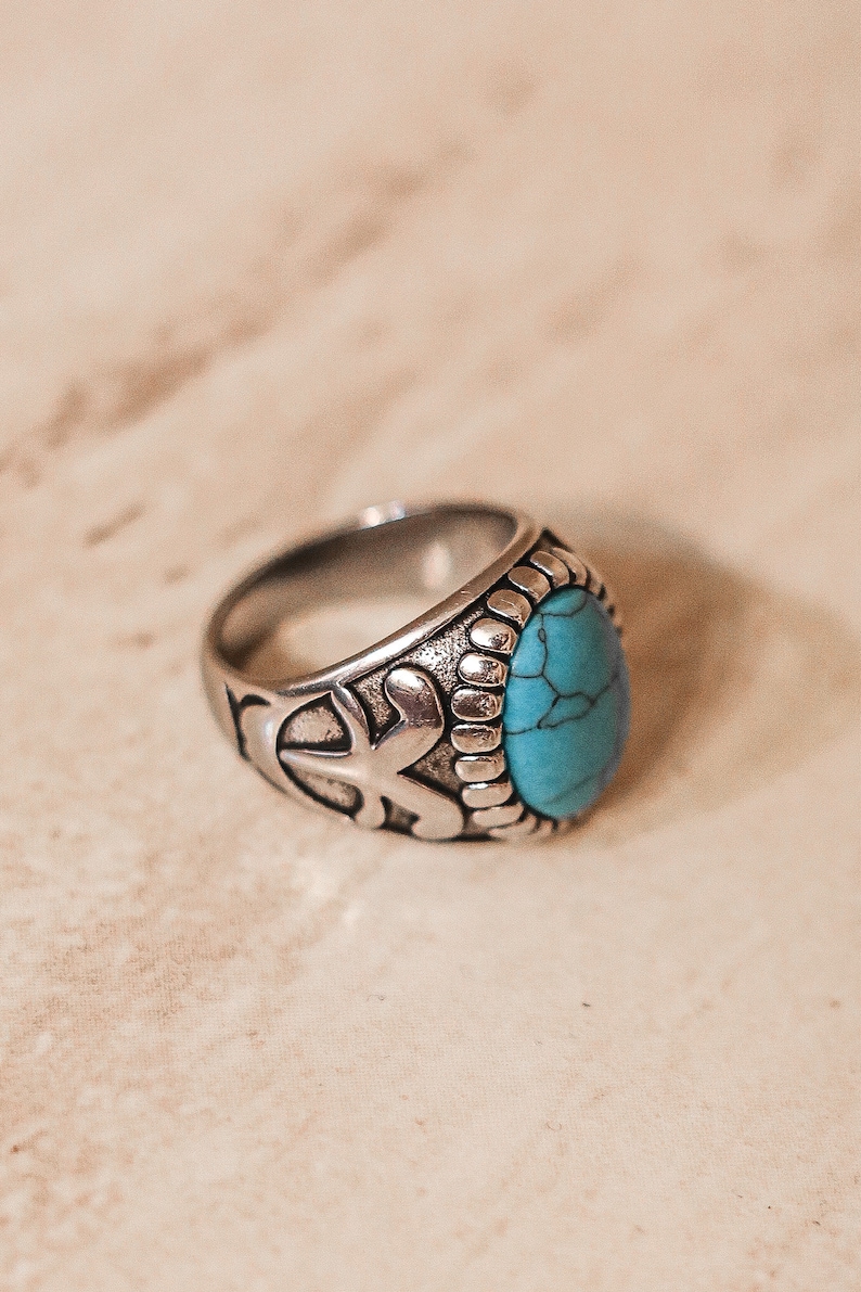 18k Gold Onyx Ring Men, Waterproof Rings For Men, Gold Ring Men, Silver Rings Men, Silver Ring Man, Ring Man, Stainless Steel, Gift for Him Silver Turquoise