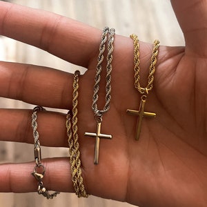 18k Gold Cross Necklace Gold Cross Necklace Stainless Steel Men Gold Cross Pendant Christian Jewelry Gift For Him Gift For Boyfriend Silver Cross