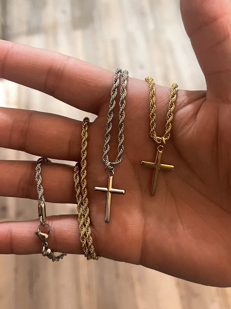 18k Gold Cross Necklace Gold Cross Necklace Stainless Steel Men Gold Cross Pendant Christian Jewelry Gift For Him Gift For Boyfriend Silver Cross