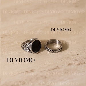 Silver Black Onyx Ring Set, Black Stone Ring Men, Men&#39;s Black Stone Ring, Black Signet Ring Men, Stainless Steel, Waterproof Ring, Gift